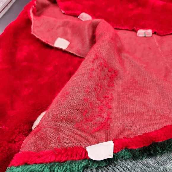Vintage Christmas Tree Skirt Velvety Red Green Faux Fur Large 48 in 4 Foot Plush - Picture 5 of 11